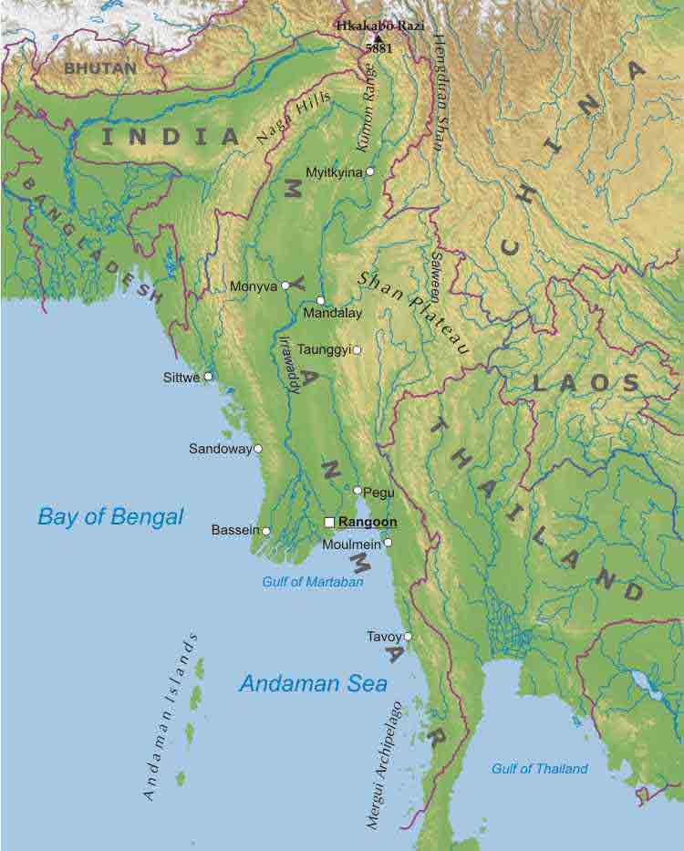 physique carte du Birmanie